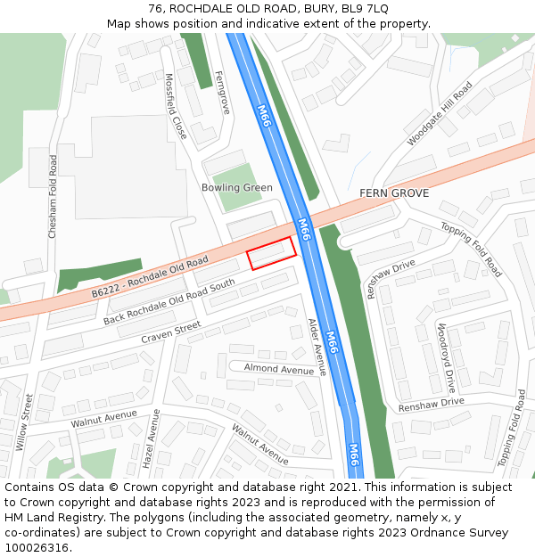 76, ROCHDALE OLD ROAD, BURY, BL9 7LQ: Location map and indicative extent of plot