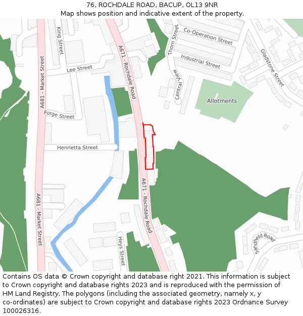 76, ROCHDALE ROAD, BACUP, OL13 9NR: Location map and indicative extent of plot