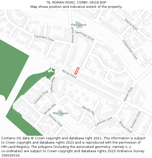 76, ROMAN ROAD, CORBY, NN18 8GP: Location map and indicative extent of plot