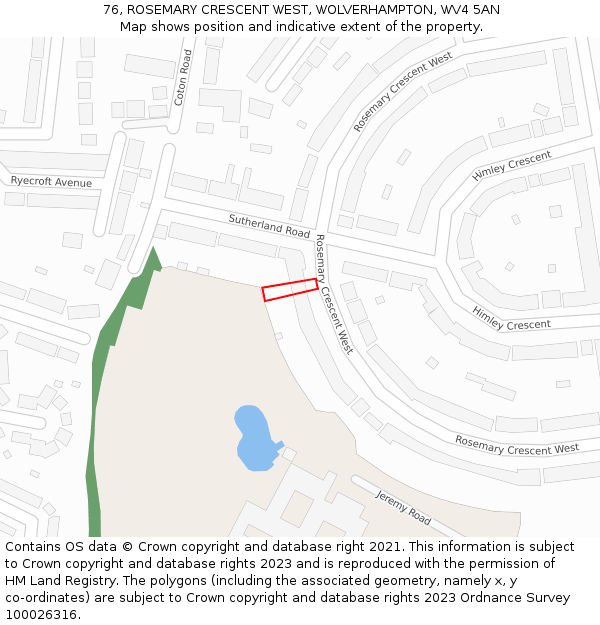 76, ROSEMARY CRESCENT WEST, WOLVERHAMPTON, WV4 5AN: Location map and indicative extent of plot