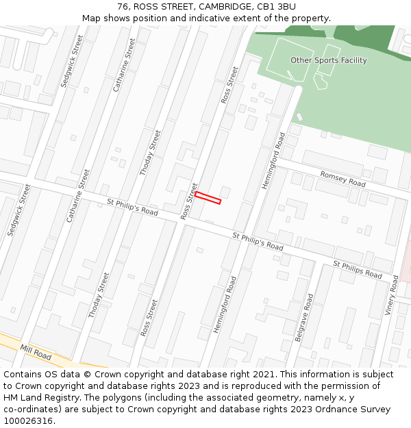 76, ROSS STREET, CAMBRIDGE, CB1 3BU: Location map and indicative extent of plot