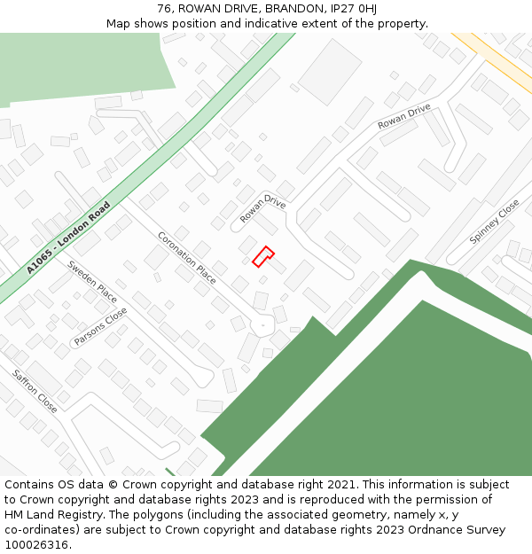 76, ROWAN DRIVE, BRANDON, IP27 0HJ: Location map and indicative extent of plot