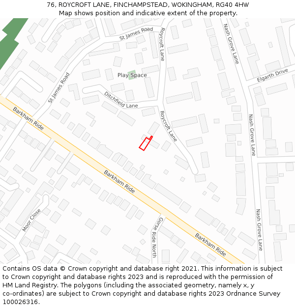 76, ROYCROFT LANE, FINCHAMPSTEAD, WOKINGHAM, RG40 4HW: Location map and indicative extent of plot