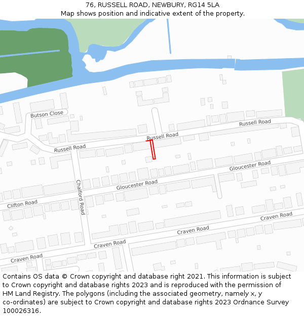76, RUSSELL ROAD, NEWBURY, RG14 5LA: Location map and indicative extent of plot