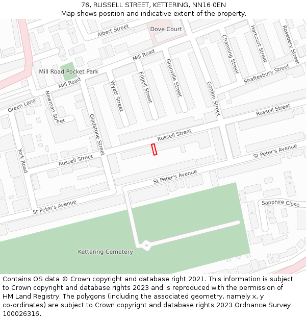 76, RUSSELL STREET, KETTERING, NN16 0EN: Location map and indicative extent of plot