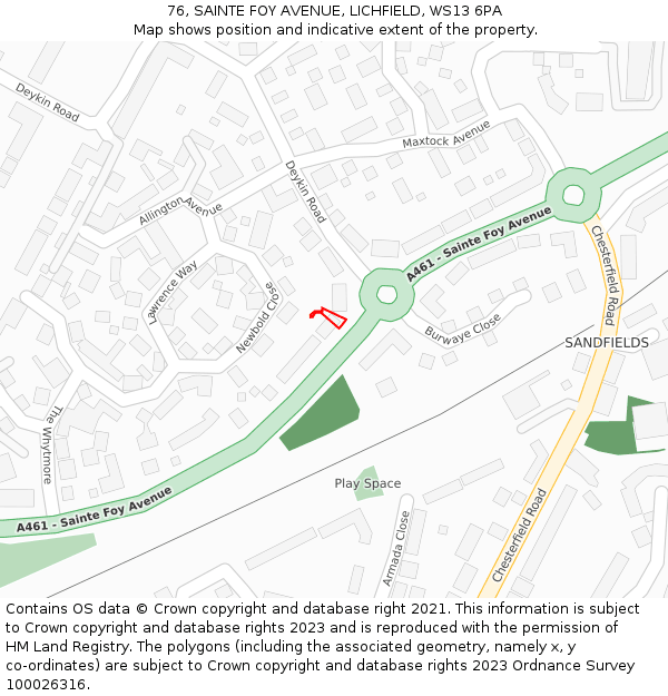 76, SAINTE FOY AVENUE, LICHFIELD, WS13 6PA: Location map and indicative extent of plot