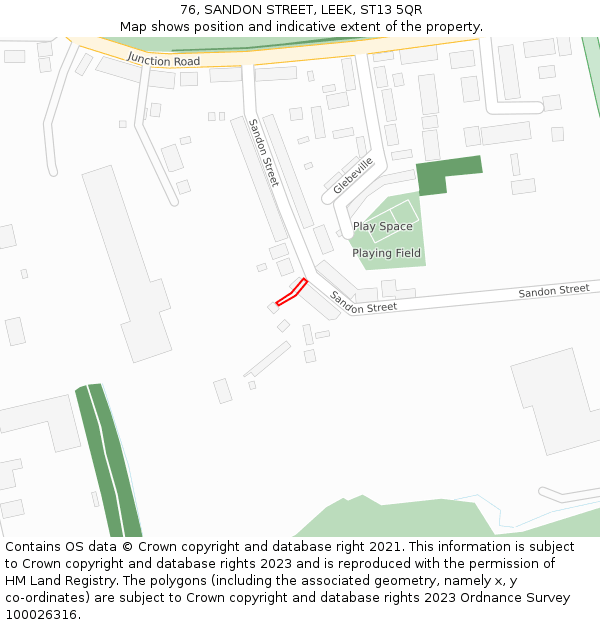 76, SANDON STREET, LEEK, ST13 5QR: Location map and indicative extent of plot