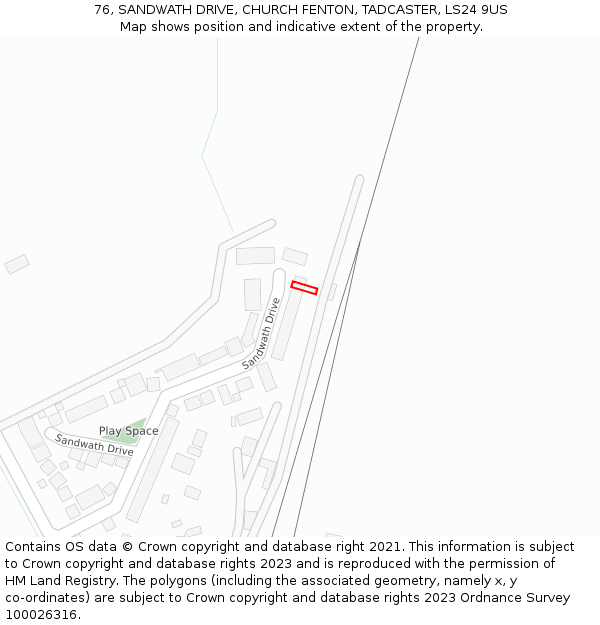 76, SANDWATH DRIVE, CHURCH FENTON, TADCASTER, LS24 9US: Location map and indicative extent of plot