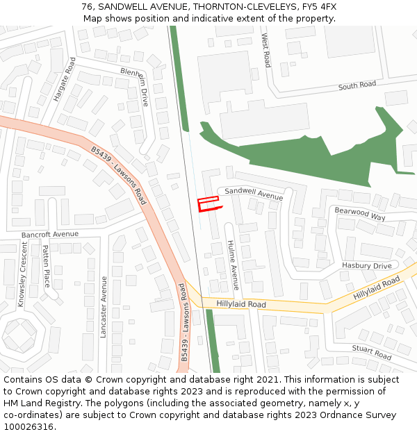 76, SANDWELL AVENUE, THORNTON-CLEVELEYS, FY5 4FX: Location map and indicative extent of plot