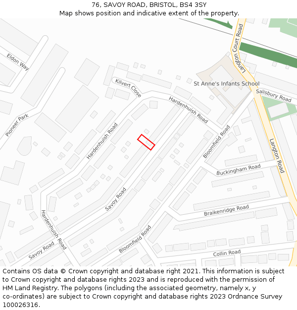 76, SAVOY ROAD, BRISTOL, BS4 3SY: Location map and indicative extent of plot