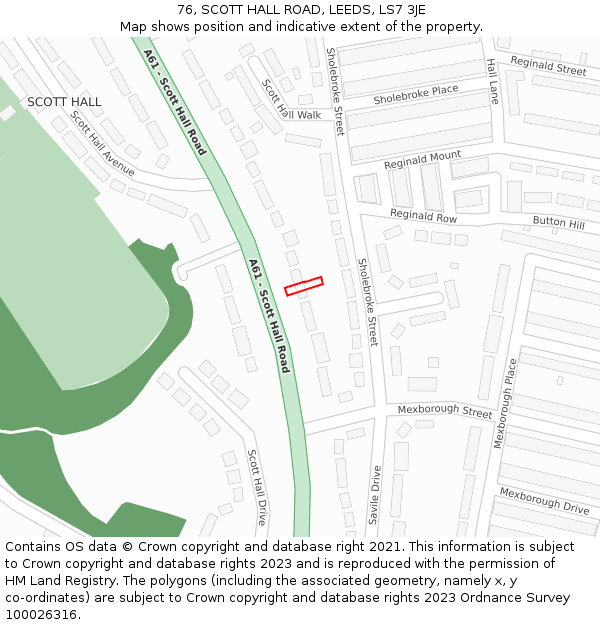 76, SCOTT HALL ROAD, LEEDS, LS7 3JE: Location map and indicative extent of plot