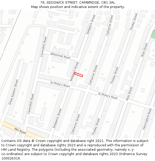 76, SEDGWICK STREET, CAMBRIDGE, CB1 3AL: Location map and indicative extent of plot