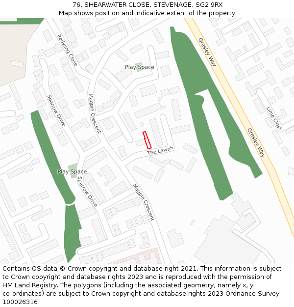 76, SHEARWATER CLOSE, STEVENAGE, SG2 9RX: Location map and indicative extent of plot
