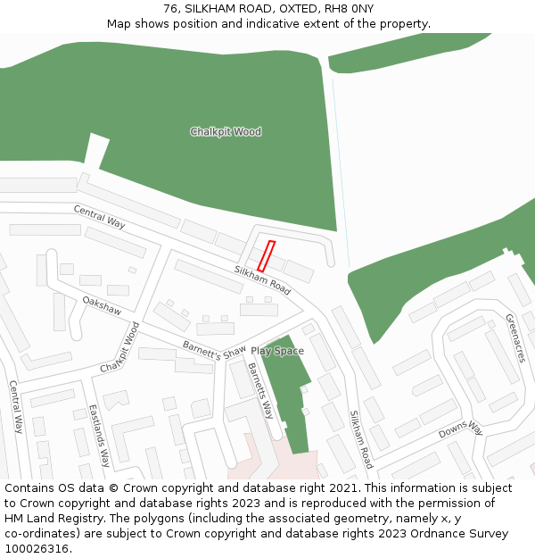 76, SILKHAM ROAD, OXTED, RH8 0NY: Location map and indicative extent of plot