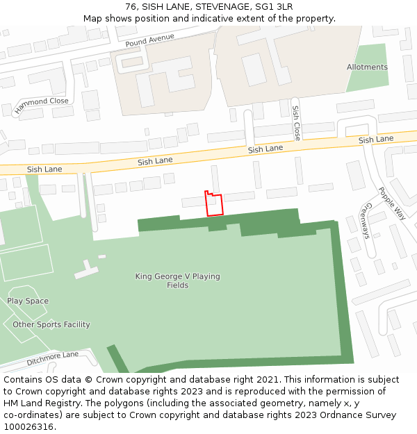 76, SISH LANE, STEVENAGE, SG1 3LR: Location map and indicative extent of plot