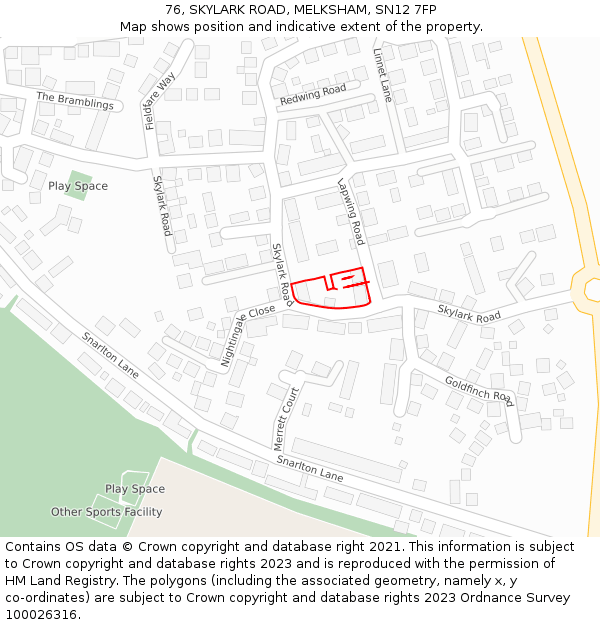 76, SKYLARK ROAD, MELKSHAM, SN12 7FP: Location map and indicative extent of plot