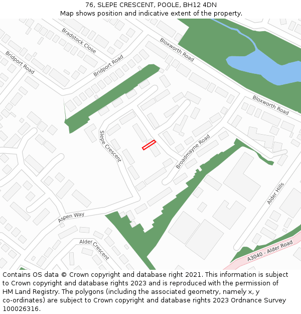76, SLEPE CRESCENT, POOLE, BH12 4DN: Location map and indicative extent of plot
