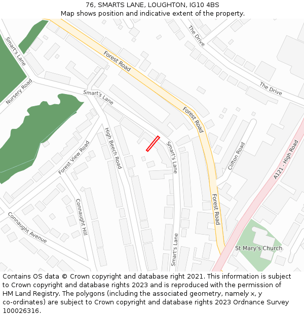 76, SMARTS LANE, LOUGHTON, IG10 4BS: Location map and indicative extent of plot