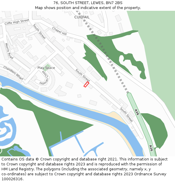 76, SOUTH STREET, LEWES, BN7 2BS: Location map and indicative extent of plot
