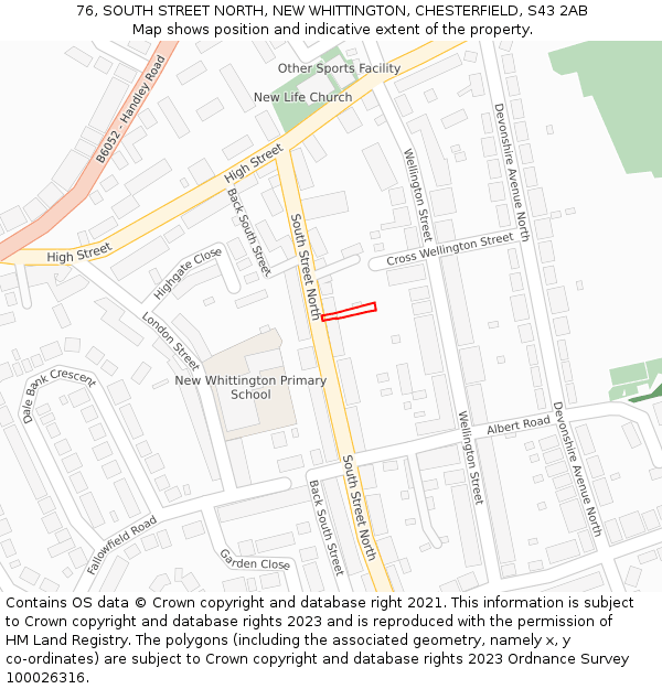 76, SOUTH STREET NORTH, NEW WHITTINGTON, CHESTERFIELD, S43 2AB: Location map and indicative extent of plot