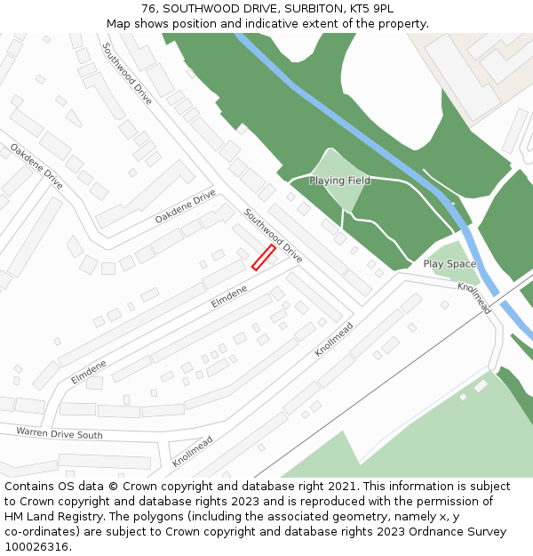 76, SOUTHWOOD DRIVE, SURBITON, KT5 9PL: Location map and indicative extent of plot