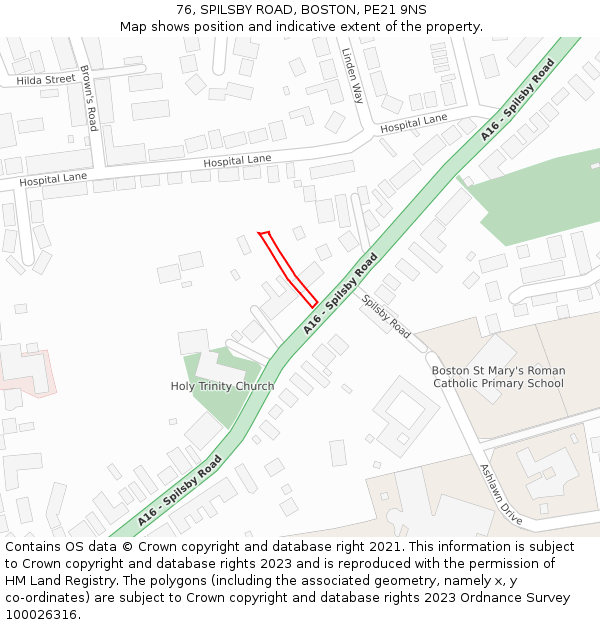 76, SPILSBY ROAD, BOSTON, PE21 9NS: Location map and indicative extent of plot