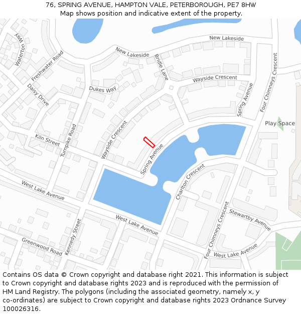 76, SPRING AVENUE, HAMPTON VALE, PETERBOROUGH, PE7 8HW: Location map and indicative extent of plot