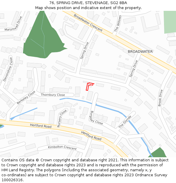 76, SPRING DRIVE, STEVENAGE, SG2 8BA: Location map and indicative extent of plot