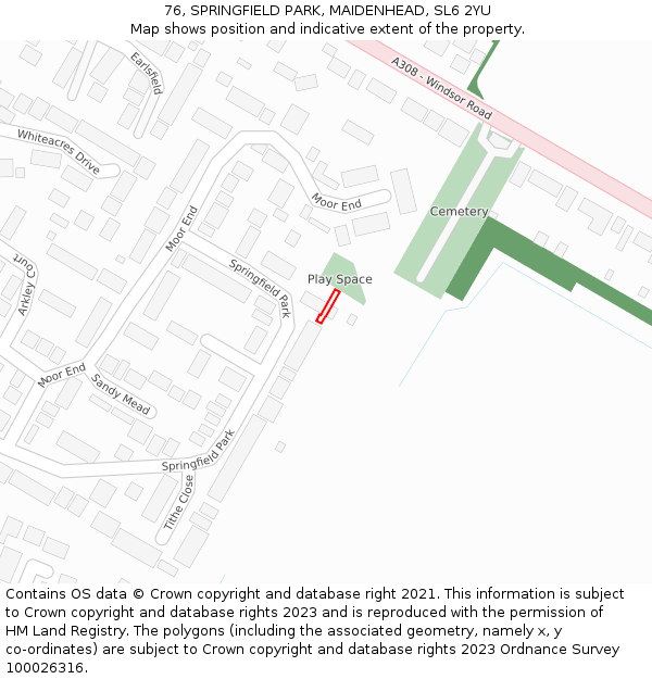 76, SPRINGFIELD PARK, MAIDENHEAD, SL6 2YU: Location map and indicative extent of plot
