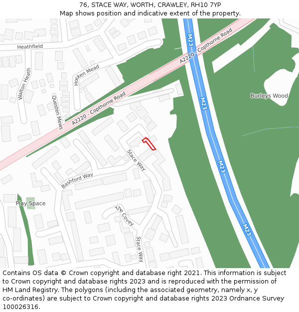 76, STACE WAY, WORTH, CRAWLEY, RH10 7YP: Location map and indicative extent of plot
