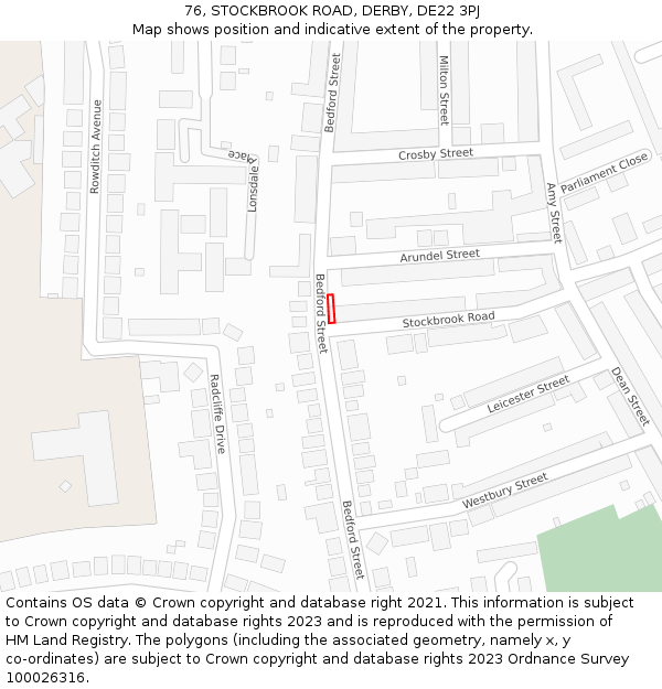 76, STOCKBROOK ROAD, DERBY, DE22 3PJ: Location map and indicative extent of plot