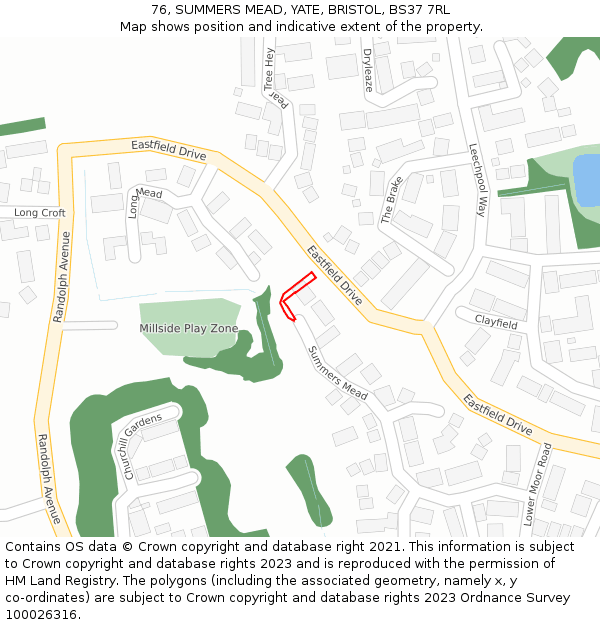 76, SUMMERS MEAD, YATE, BRISTOL, BS37 7RL: Location map and indicative extent of plot