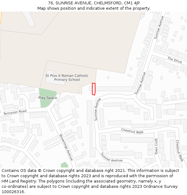 76, SUNRISE AVENUE, CHELMSFORD, CM1 4JP: Location map and indicative extent of plot