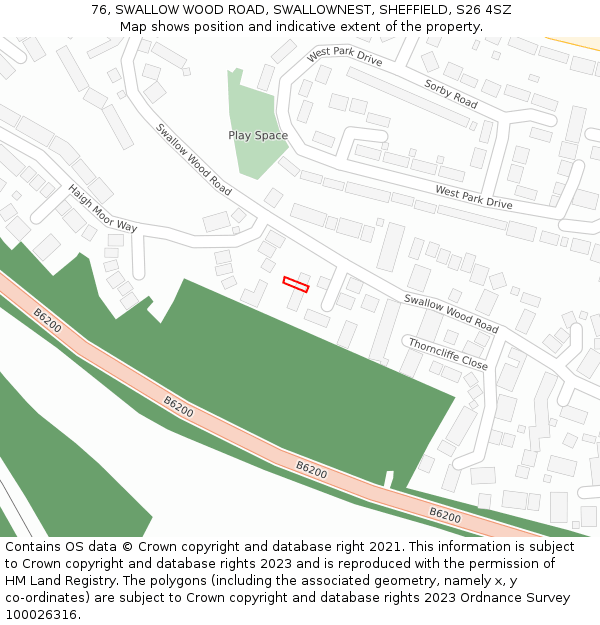 76, SWALLOW WOOD ROAD, SWALLOWNEST, SHEFFIELD, S26 4SZ: Location map and indicative extent of plot