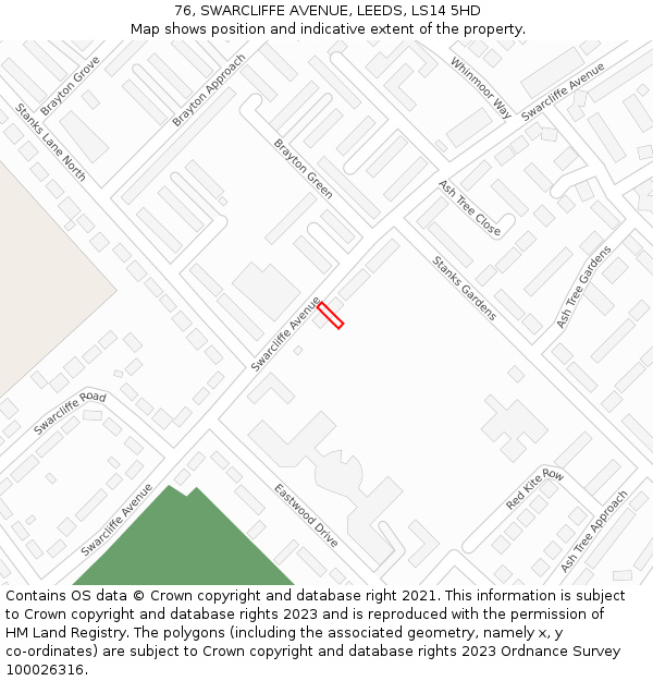 76, SWARCLIFFE AVENUE, LEEDS, LS14 5HD: Location map and indicative extent of plot