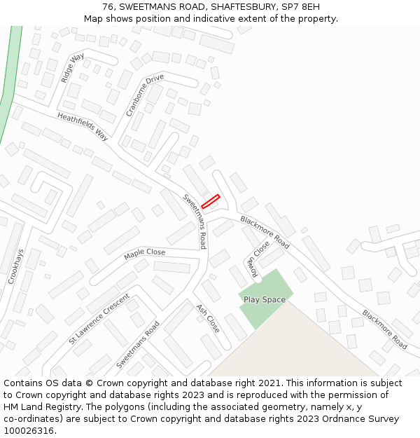76, SWEETMANS ROAD, SHAFTESBURY, SP7 8EH: Location map and indicative extent of plot