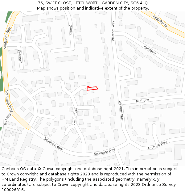 76, SWIFT CLOSE, LETCHWORTH GARDEN CITY, SG6 4LQ: Location map and indicative extent of plot