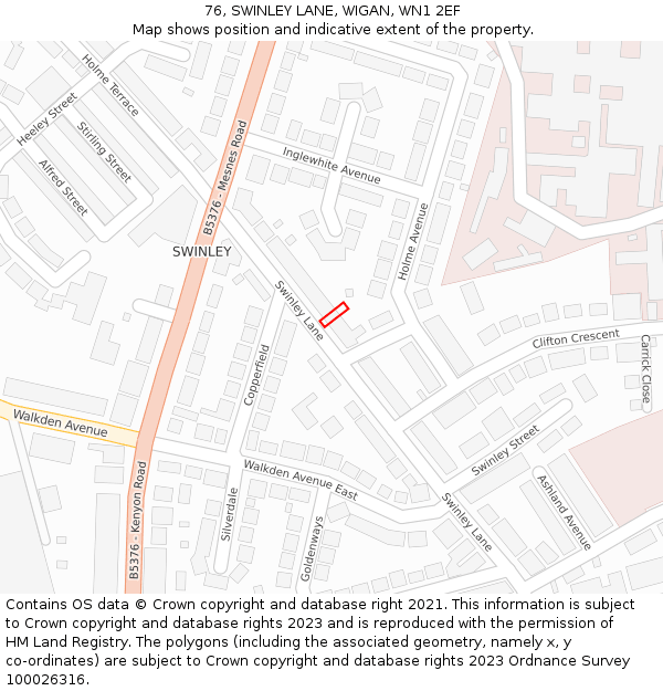 76, SWINLEY LANE, WIGAN, WN1 2EF: Location map and indicative extent of plot