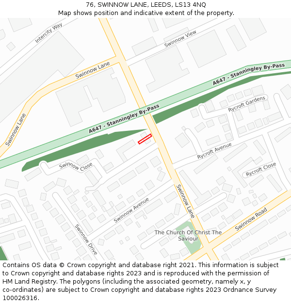 76, SWINNOW LANE, LEEDS, LS13 4NQ: Location map and indicative extent of plot