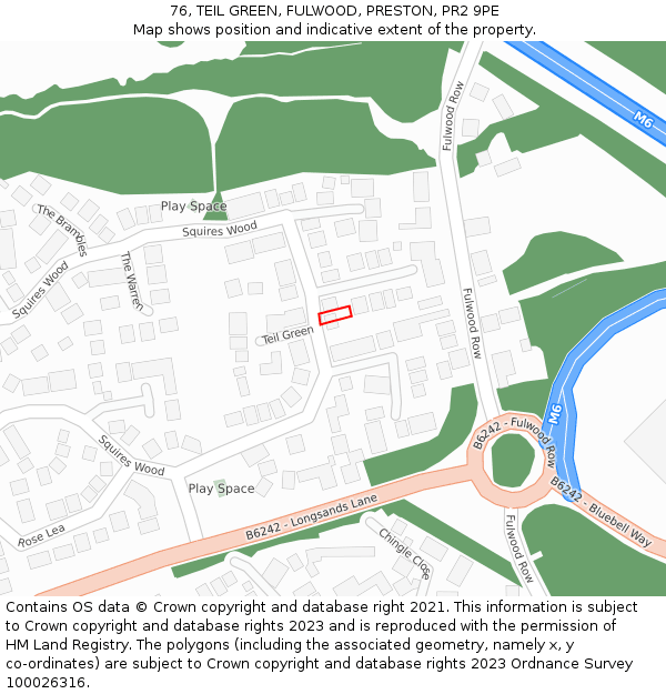 76, TEIL GREEN, FULWOOD, PRESTON, PR2 9PE: Location map and indicative extent of plot
