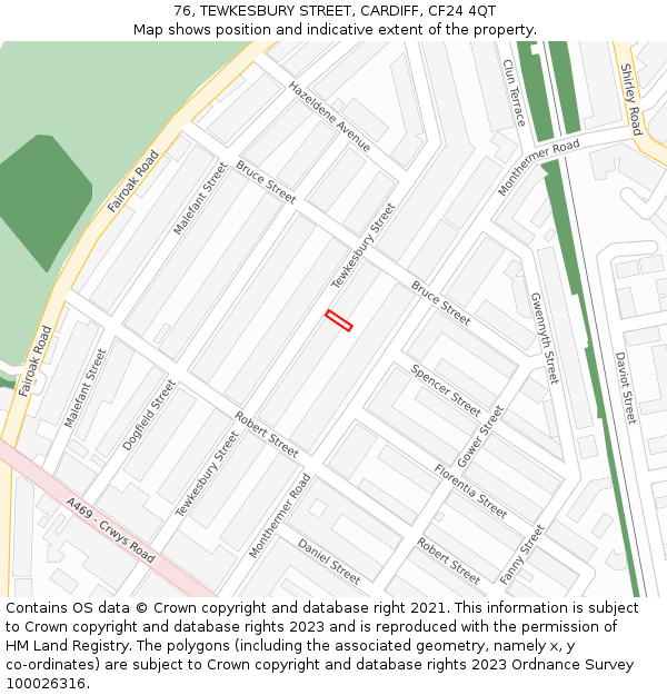76, TEWKESBURY STREET, CARDIFF, CF24 4QT: Location map and indicative extent of plot