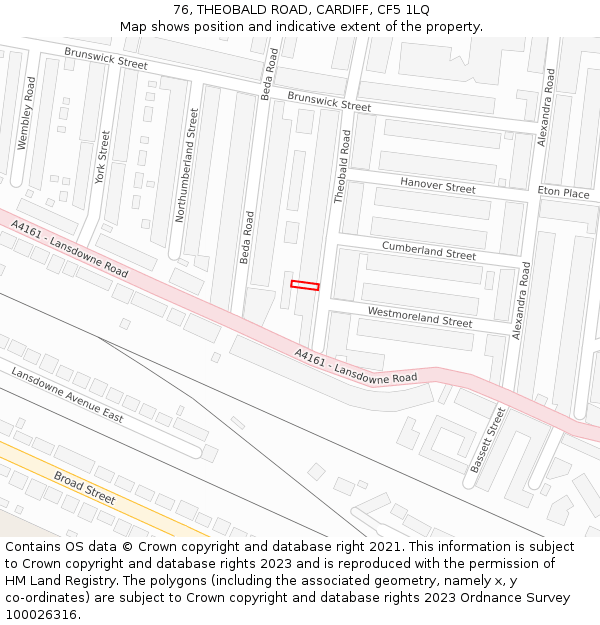 76, THEOBALD ROAD, CARDIFF, CF5 1LQ: Location map and indicative extent of plot