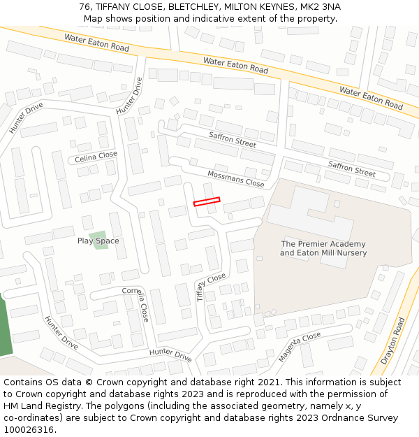 76, TIFFANY CLOSE, BLETCHLEY, MILTON KEYNES, MK2 3NA: Location map and indicative extent of plot