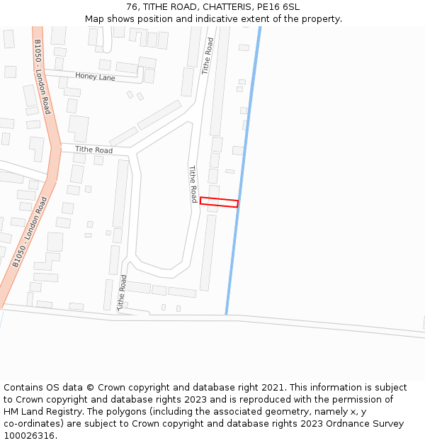 76, TITHE ROAD, CHATTERIS, PE16 6SL: Location map and indicative extent of plot