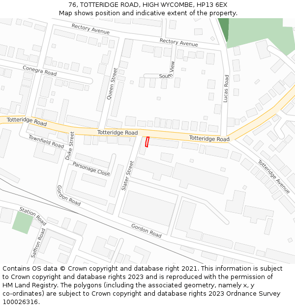 76, TOTTERIDGE ROAD, HIGH WYCOMBE, HP13 6EX: Location map and indicative extent of plot