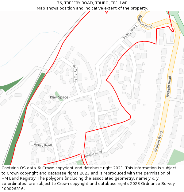 76, TREFFRY ROAD, TRURO, TR1 1WE: Location map and indicative extent of plot