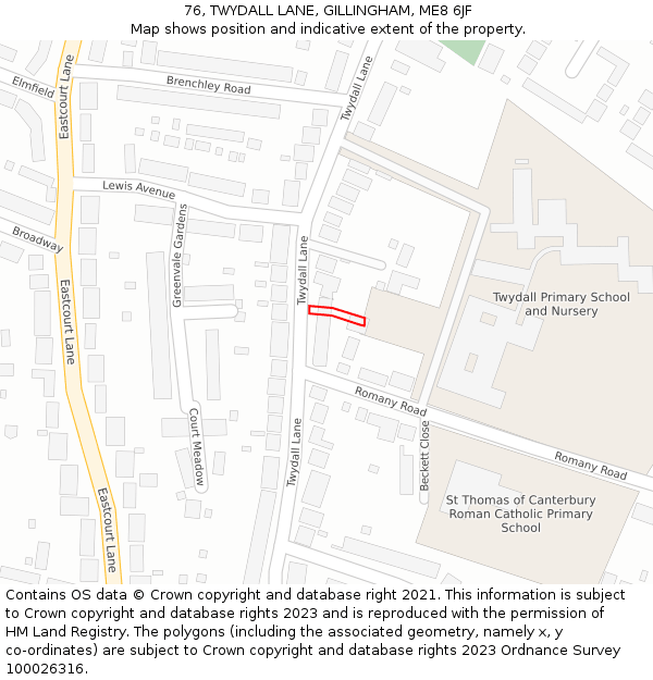76, TWYDALL LANE, GILLINGHAM, ME8 6JF: Location map and indicative extent of plot