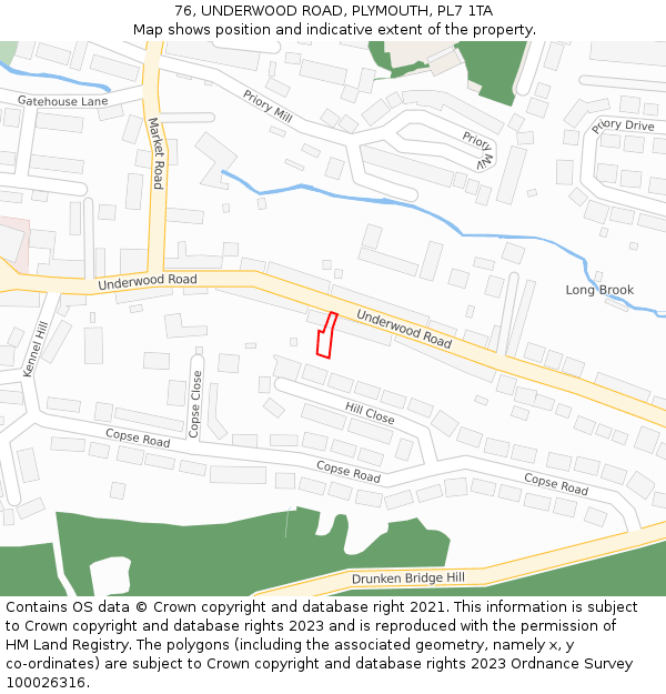 76, UNDERWOOD ROAD, PLYMOUTH, PL7 1TA: Location map and indicative extent of plot