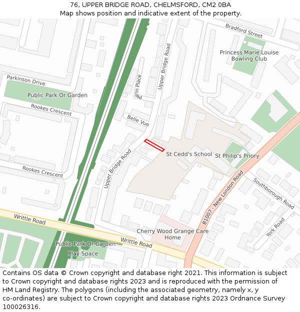 76, UPPER BRIDGE ROAD, CHELMSFORD, CM2 0BA: Location map and indicative extent of plot