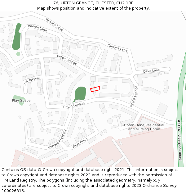 76, UPTON GRANGE, CHESTER, CH2 1BF: Location map and indicative extent of plot